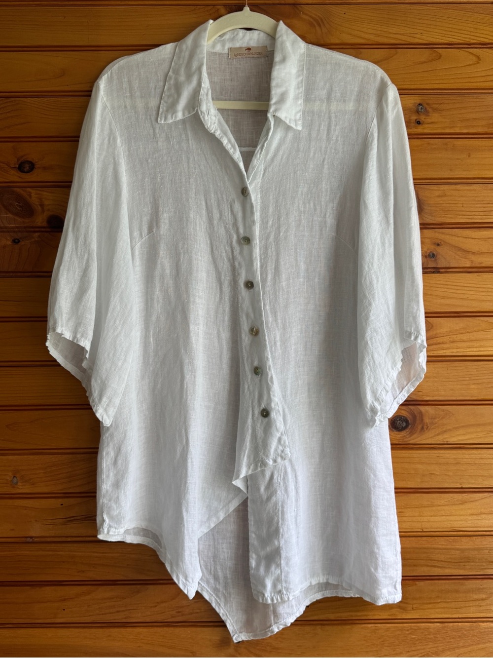 Lands Downunder Linen Tunic M White Asymmetric Button Front Italian Coastal